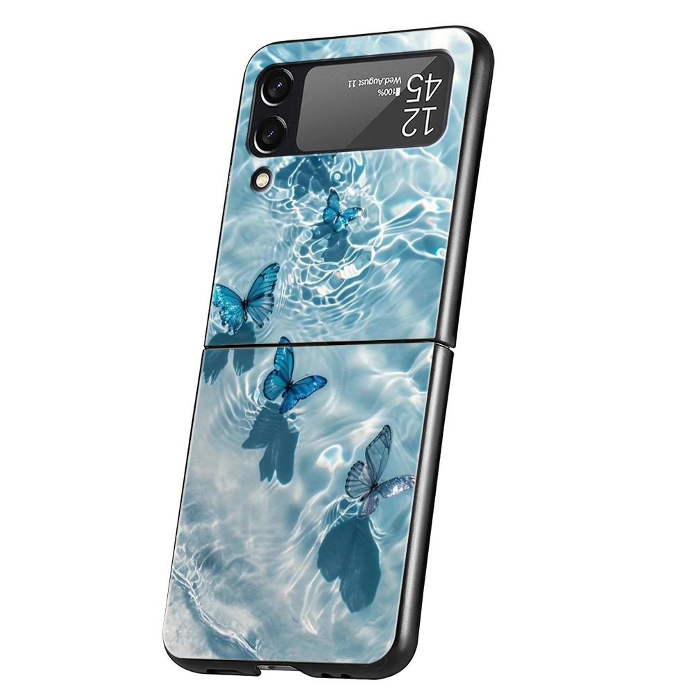 Phone Case For Samsung Galaxy Z Flip 3 4 5 6 Hard Folding PC For Samsung Z Flip3 Flip4 Flip5 Cover Blue Butterfly Ocean Waves