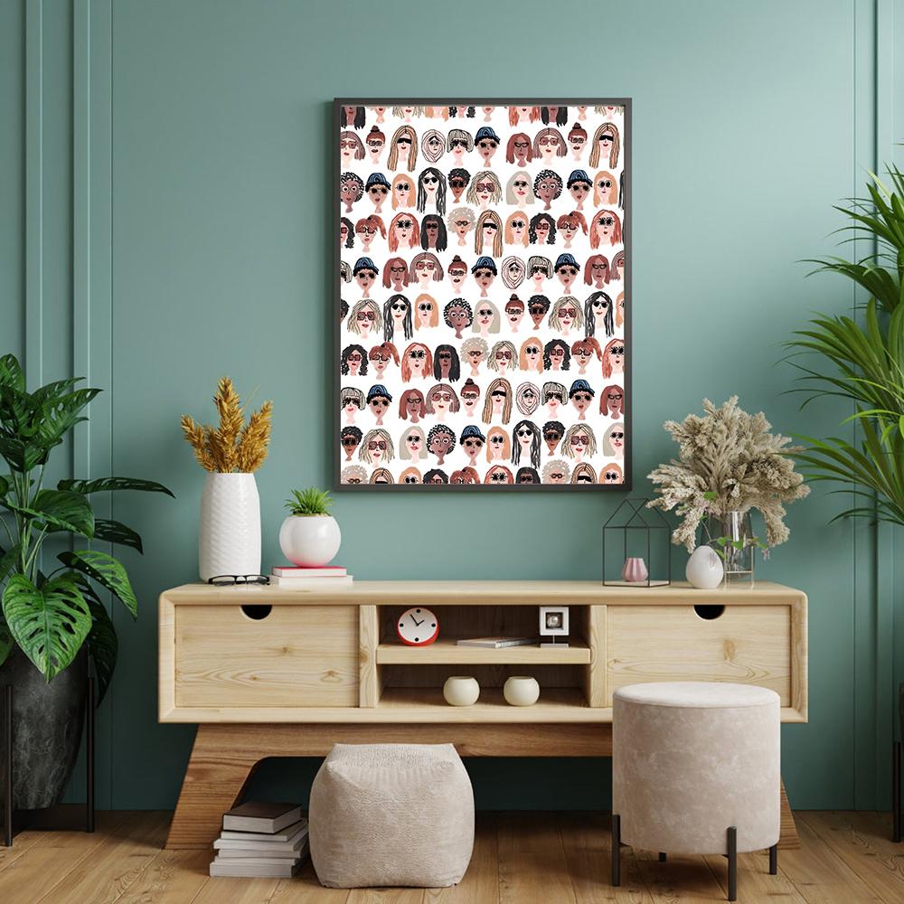 Dipinto su tela Ritratto di molte persone Poster e Stampe Pop Arte Astratta Nordica Immagini per Soggiorno Decorazione Casa