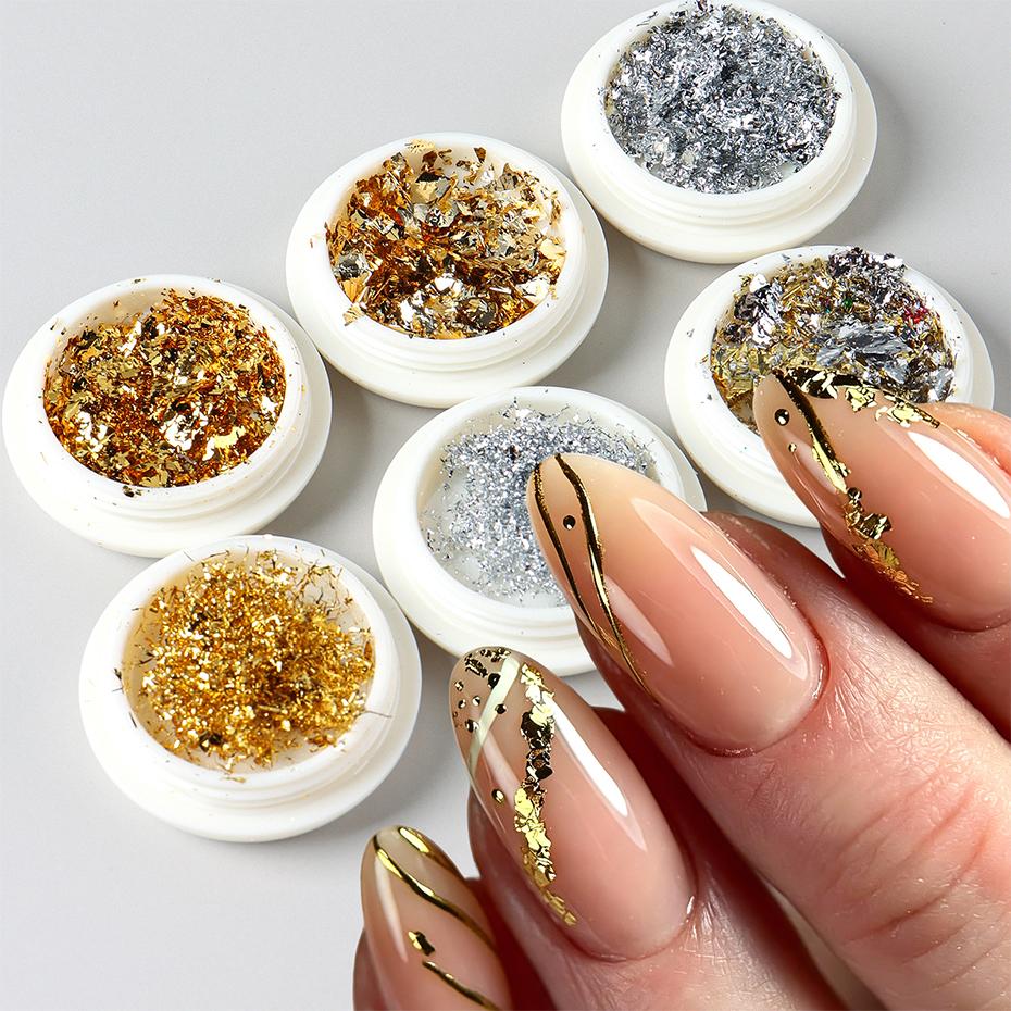 Xiaomi 6pcs Golden Silvery Metallic Nail Foil Flakes Mirror Flakes Foil Paper Glitter Nail Art Sequins Decorations Manicure Accessories