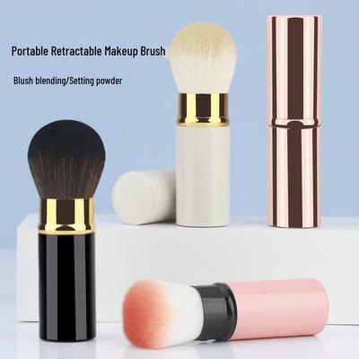Retractable Portable Makeup Brush with Soft Bristles and Thickened Aluminum Tube for Blush and Powder.