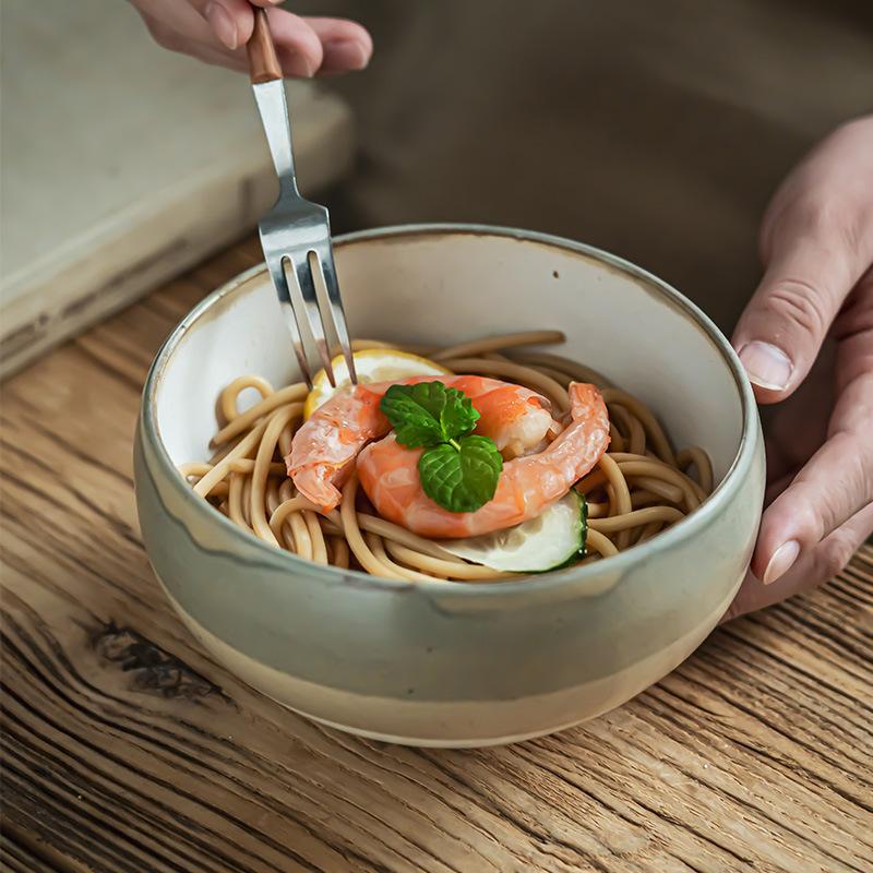 Japanese Retro Bowl-Shaped Ceramic Bowl Household Rice Bowl Tableware 5-Inch Small Bowl One-Person Food Bowl