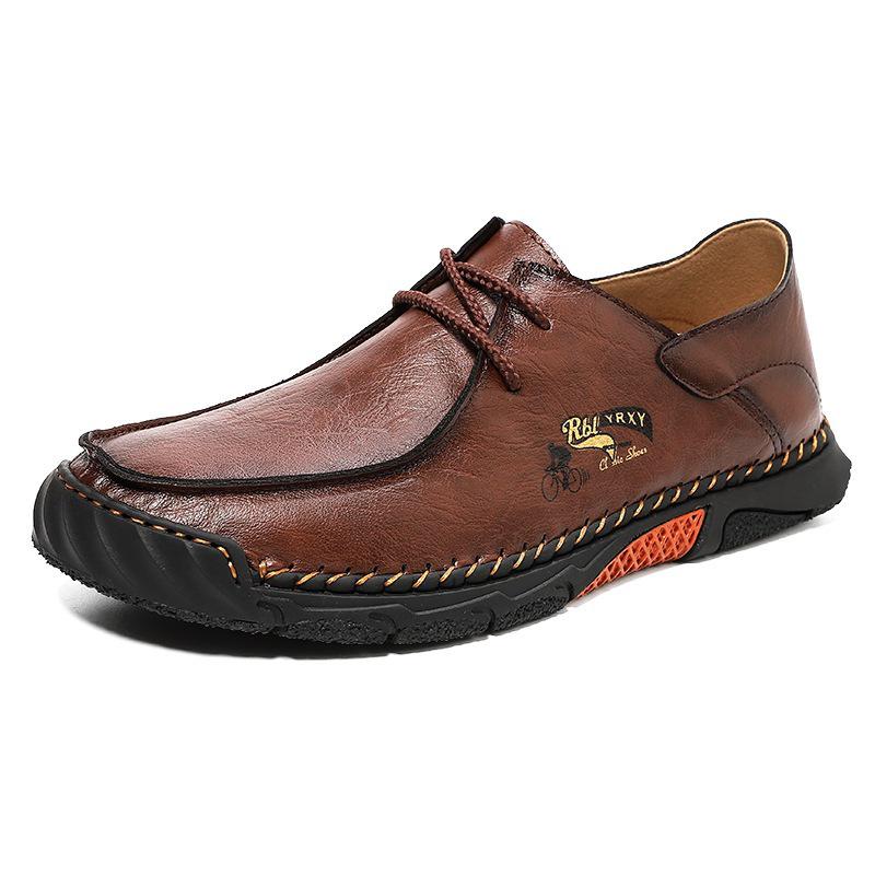 Plus Size Summer Lace-up Men s Leather Driving Loafers - Casual Flat Shoes 39