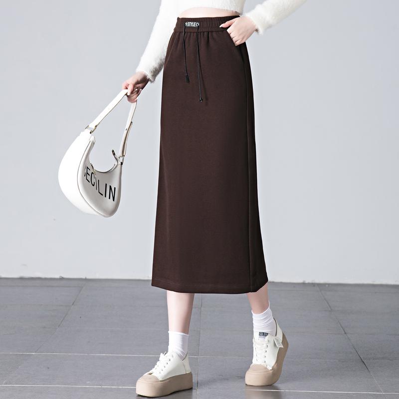 

Бренд Скидка Маленькая Облегающая Юбка А-силуэта Карандаш: Миди, с высокой талией, утеплённые для осени и зимы 3XL (140–155 jin) кофейный