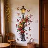Romantic Red Rose Butterfly Street Lamp Wall Sticker Creative Self Adhesive Waterproof Home Decor