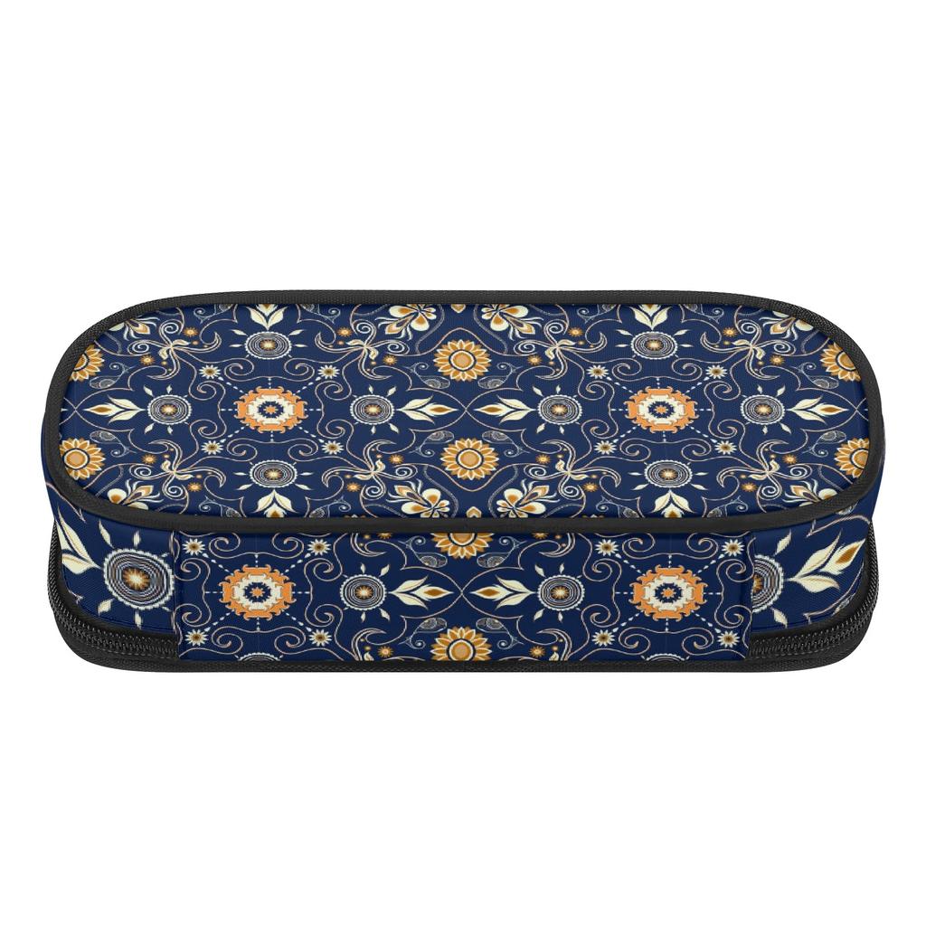 Pen Case Printed Durable 300D Polyester Zipper Closure with Mesh Storage Layer Removable Divider and Pen Holders for Classroom Use