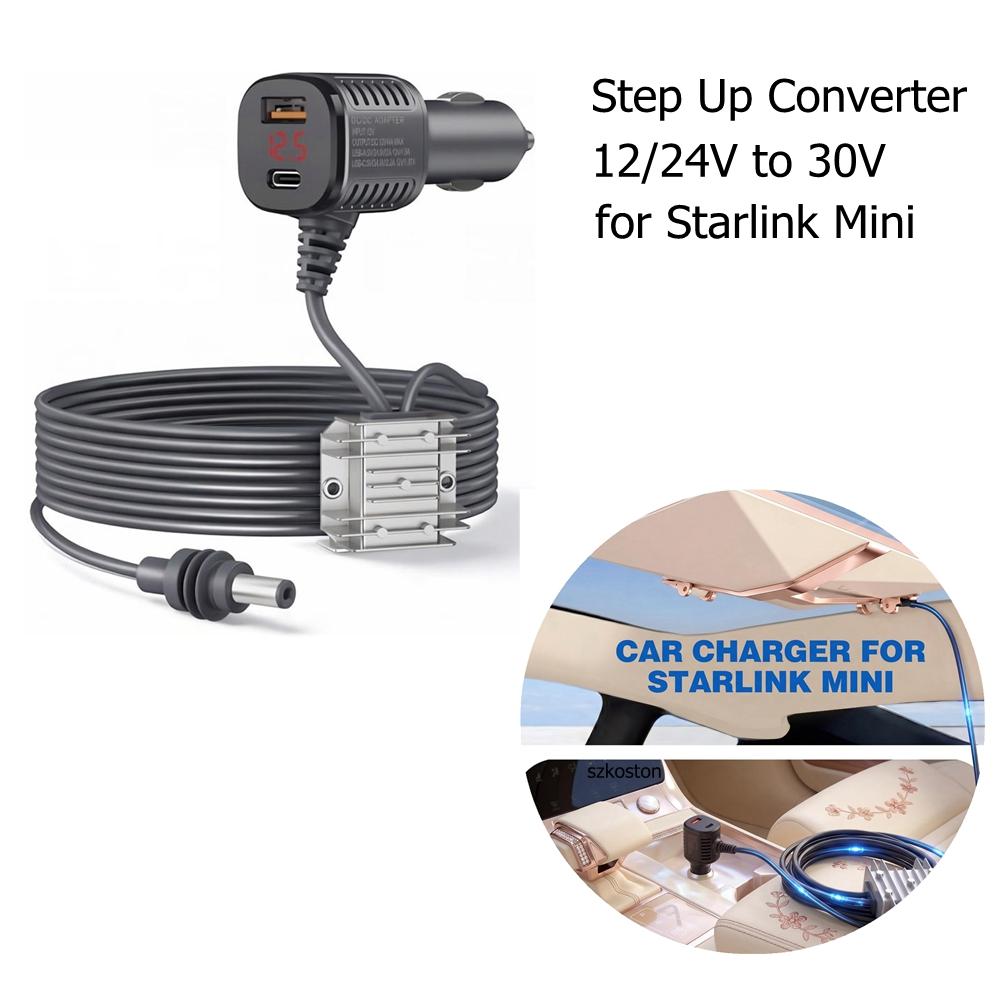 Step Up Converter for Starlink Mini 12V-24V with Car Cigarrete Lighter Socket Digital Display 2/3M Cable Cigarette Lighter Plug