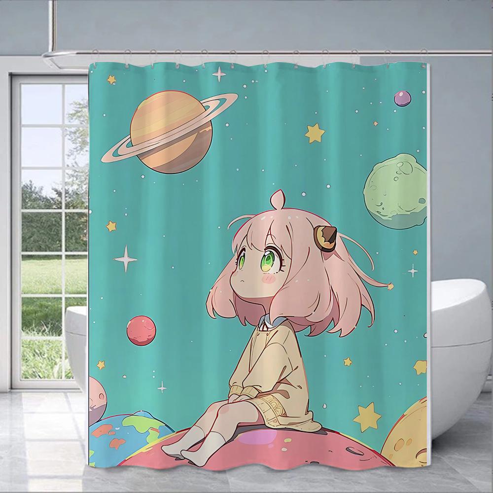 Tenda da Doccia Impermeabile Tessuto Poliestere Pittura Tende Colorate Anime Spy x Familys Carino Gaming Casa Decorazione Bagno Con Gancio