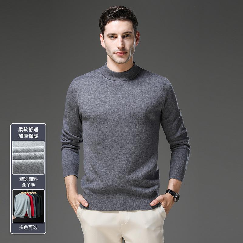 Men S Thick Knitted Pullover Sweater Half High Neck Solid Color Casual