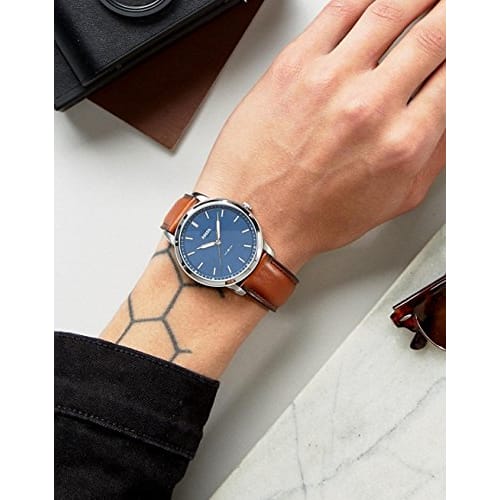 FOSSIL Minimalist Leather Men's Watch, Navy Blue Leather, fs5304