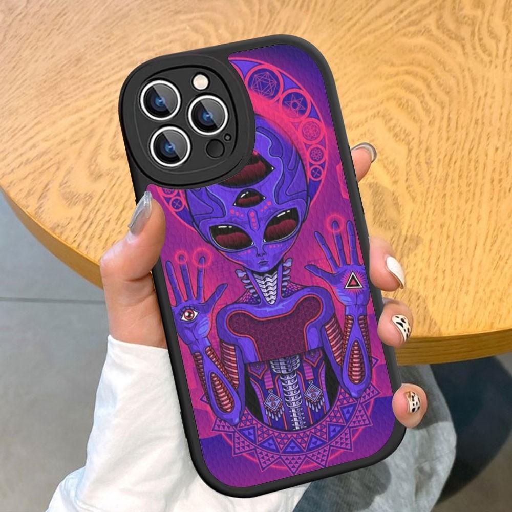 Estetyka Uroczy Kreskówkowy obcy kosmiczny Etui na telefon Twarda Skóra Dla iPhone 14 13 12 Mini 11 14 Pro Max Xs X Xr 7 8 Plus Fundas