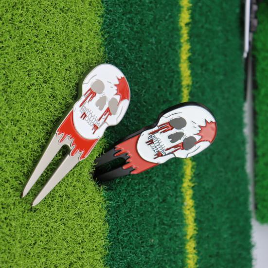 Skull Golf Divot Repair Tool Zinc Alloy Magnetic Ball Marker Holder Metal Green Fork Tool Golf Accessories Men Women Golfer Enthusiasts Gift