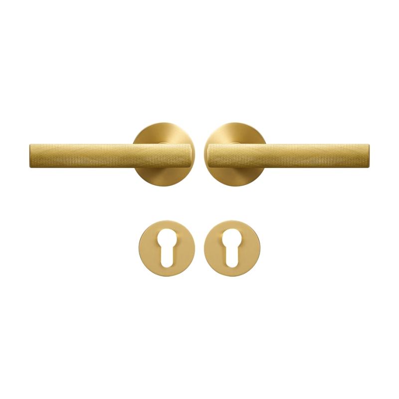 

Dooroom Brass Knurled Door Lock Set Modern Gold Black Interior Bedroom Bathroom Double Wood Door Lever Set Dummy Handle Knob