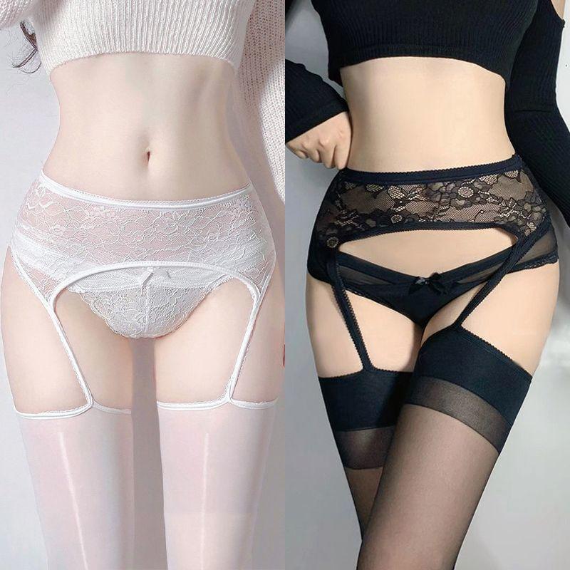 Débardeur en Dentelle de Soie Noire à l'Huile de Cheval Ultra-Doux avec Bas Sexy Hauts sur les Genoux