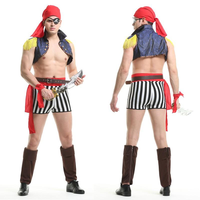 Mens Halloween Costume Pirate Captain Outfit Caribbean Themed Adult Fancy Dress Stage Performance