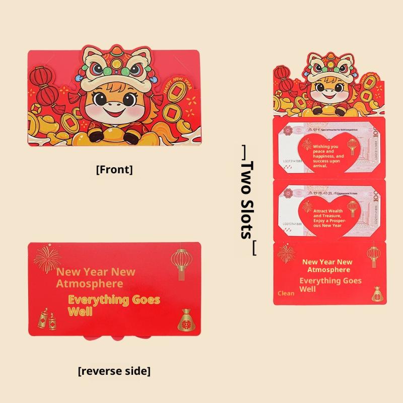 

1Pc 2026 Year Of The Horse Red Envelope 2/6/10/20 Slot Card Folding Hongbao Chinese Lunar Year Paper Luck Red Cash Envelopes