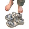 Slippers Summer 2025 New Silver Round Head with Muffin Platform Beach Sandals Slope Heel Versatile Sandals