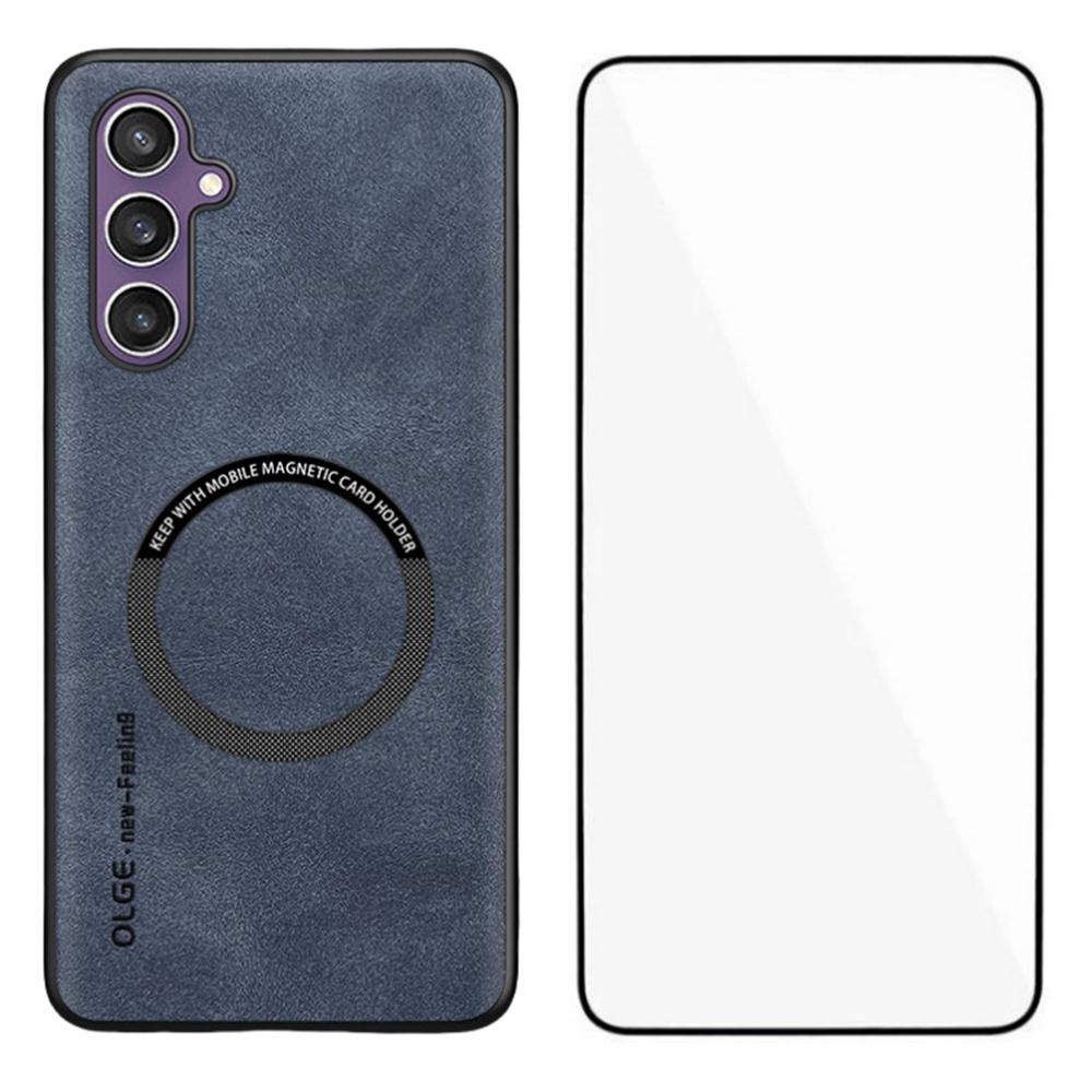 WANLONFENG YBP Series For Samsung Galaxy S23 FE Magnetic Case with Tempered Glass Film PU+TPU Phone Cover Large Cutout