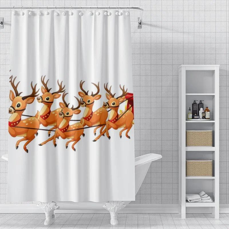 Home Shower Curtains For Bathroom Waterproof Curtain Fabric Modern Nordic Style Living Room Winter Decoration Merry Christmas