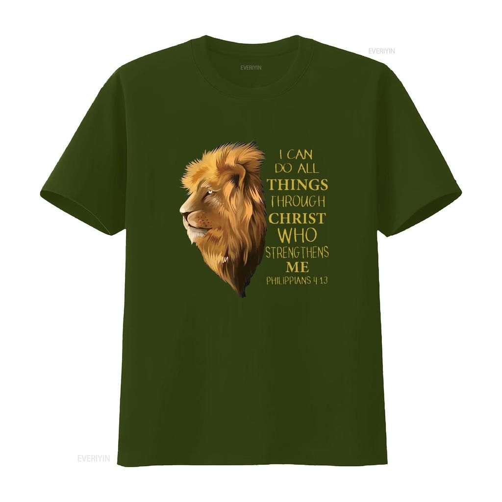 Philippians 4 13 Religious Lion Verses Funny Christian T Shirt Black Medium Vintage Washed Streetwear Breathable Slightly