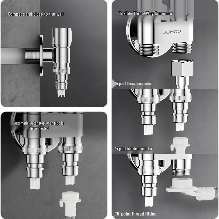 JOMOO Pressure-Resistant Brass Double Outlet Angle Valve, Thickened, Explosion-Proof, 4-Point, Model 74124 Double Control Gunmetal