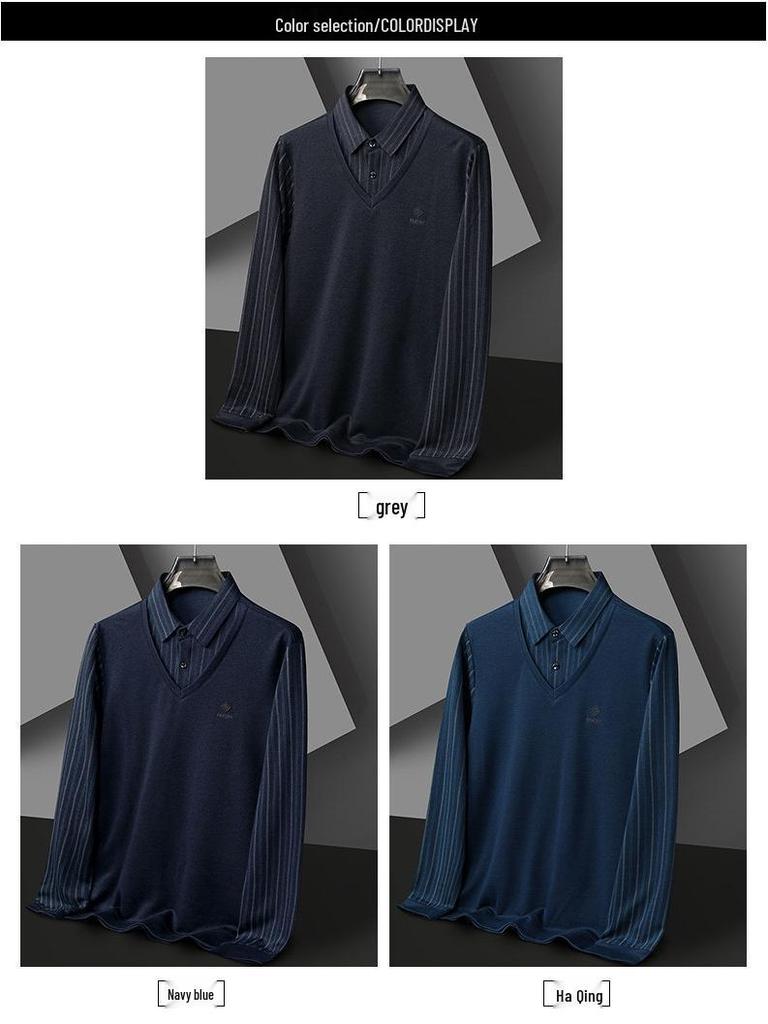 Men's Woodpecker Two-Piece Sweater Shirt, Plus Velvet, Thick Knitwear for Autumn/Winter.