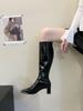 2024 Autumn/Winter New Long Boots Women Metal Square Head Look Thin Thick High Heels Chelsea Women's Ankle Boots