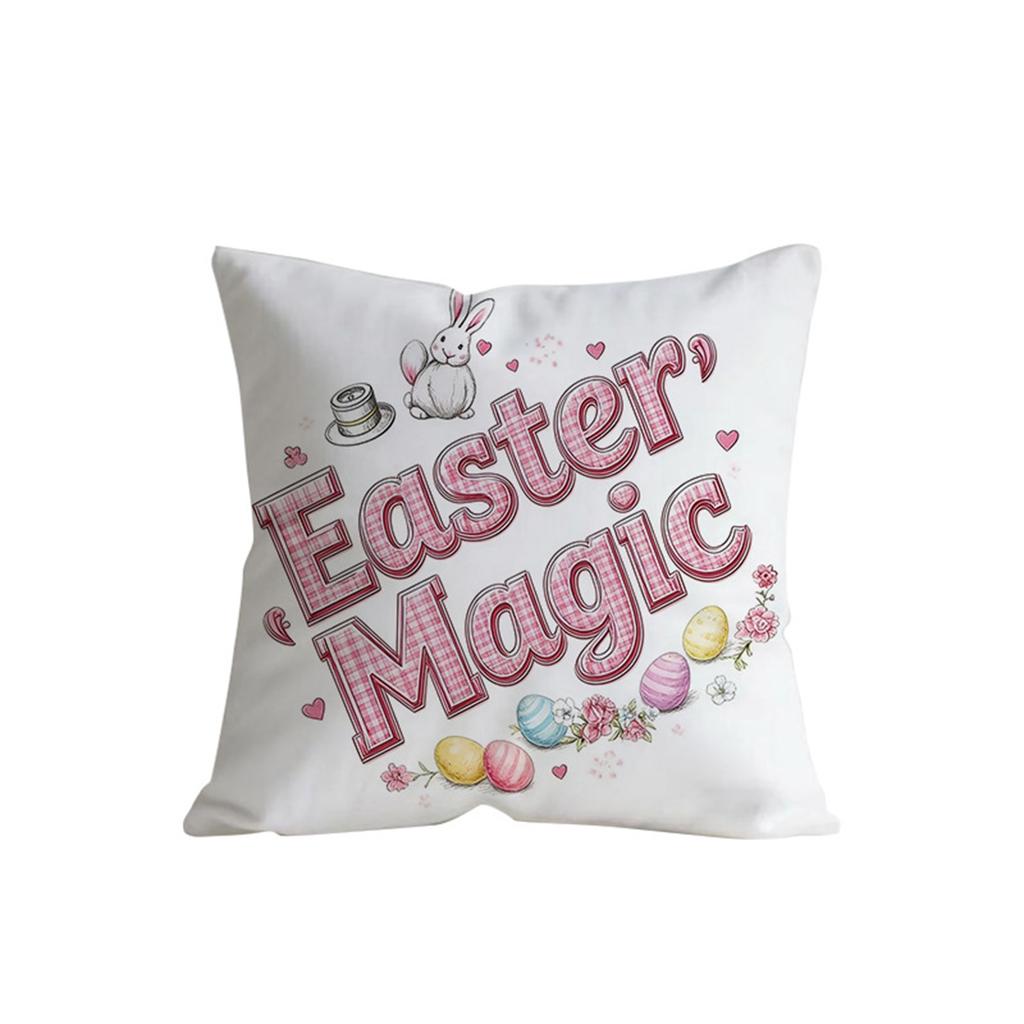 Easter Bunny Pillow Cover, Printed With Colorful Lights And Easter Eggs, Featuring Letters; A Decorative Cushion For Home And Sofa.