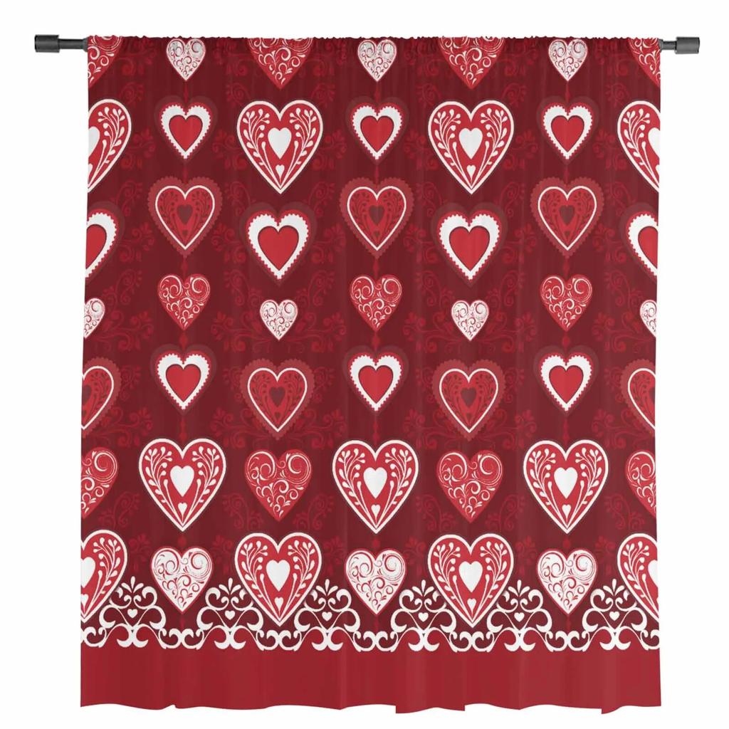 Valentinstag Liebe Romantik Festival Gardinen für Wohnzimmer Küche Fenster Vorhänge Schlafzimmer Tüll Voile Vorhänge