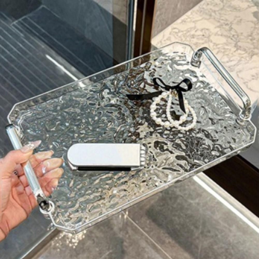 Water Ripple Luxurious Storage Tray Household Decorative Rectangular Service Tray Transparent with Handle Tea Cup Tray Bathroom