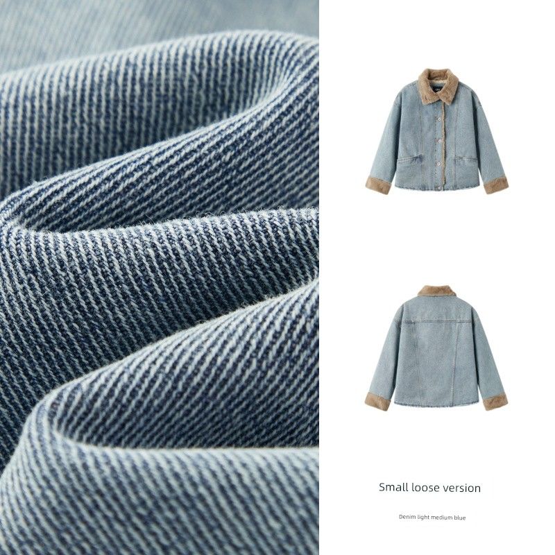 

Женское флисовое пальто с подкладкой, утолщенное для поздней осени, женская одежда 2024, зимняя новинка, воротник из меха, застежка-клипса, куртка с хлопковой подкладкой, куртка с хлопковой подкладкой A- Denim light blue 88601 150/76A/XS