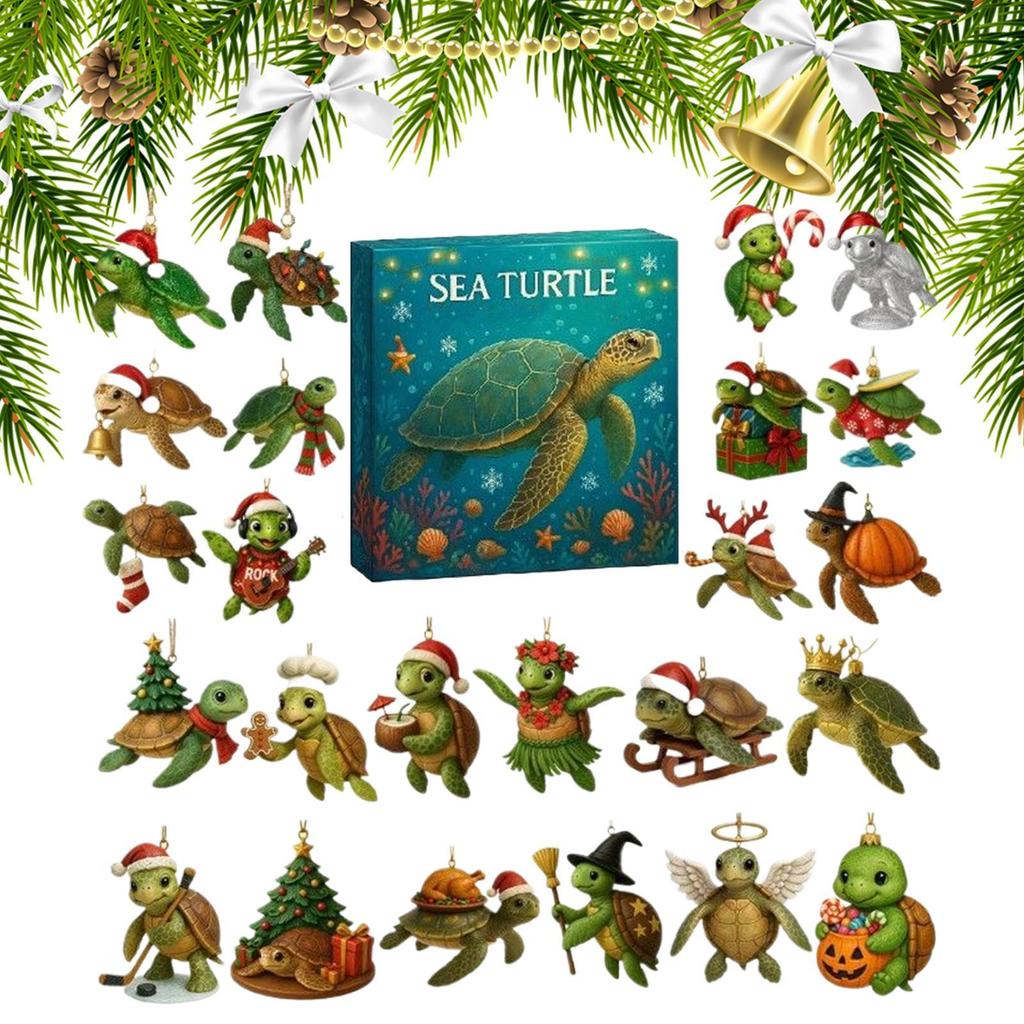 2026 Christmas Turtle 2D Advent Calendar Creative And Whimsical Turtle Ornament Christmas Gift Decoration Handmade DIY Gifts