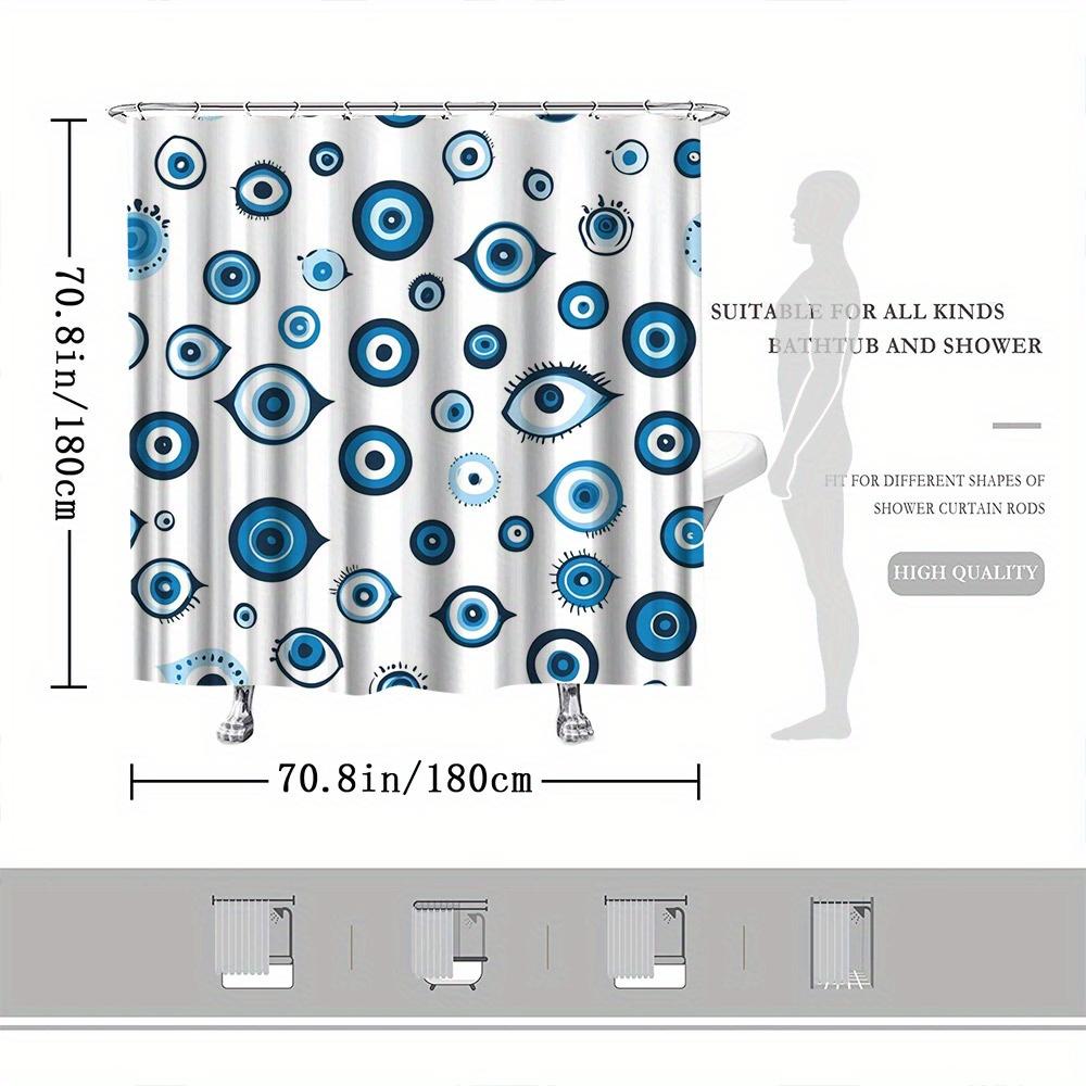 Abstract Eye Pattern Shower Curtain – Blue & White Modern Design, Playful Art, 70.8X70.8In, Polyester, Includes Hooks