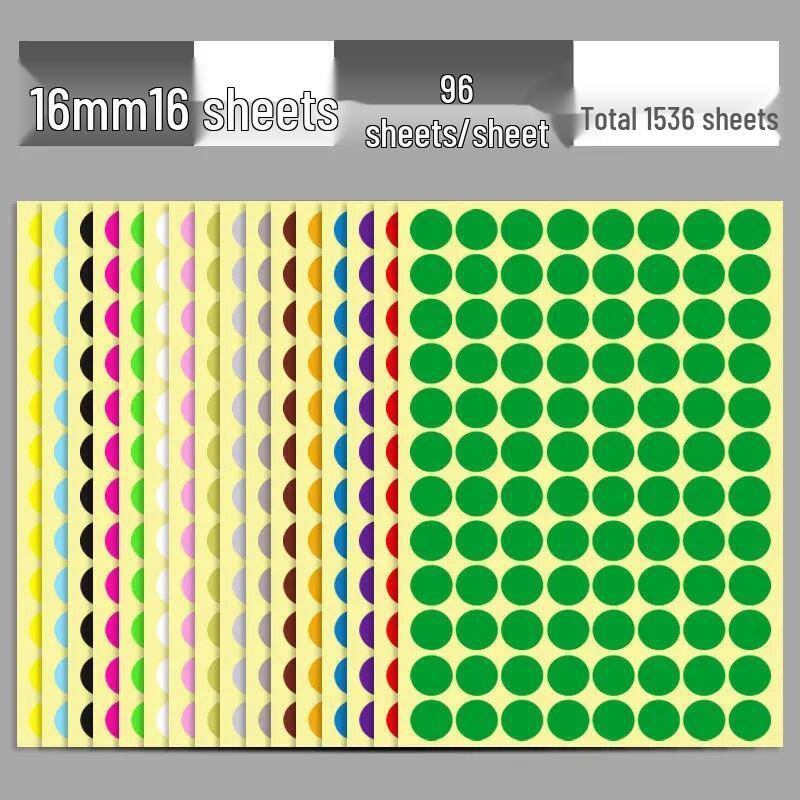 16-Color Round Self-Adhesive Dot Labels - Tear-off White Stickers for Sorting and Marking