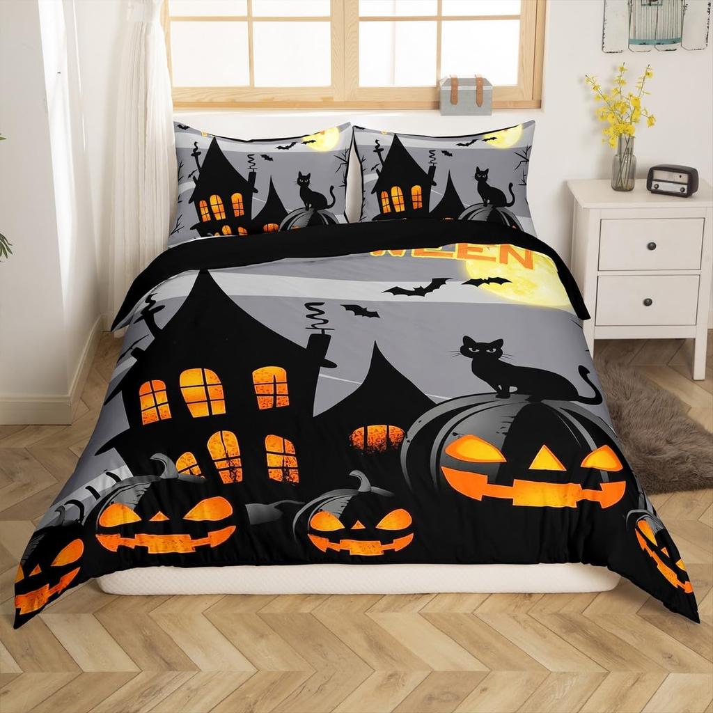 Happy Halloween Duvet Covers Queen King Size Lightweight Quilt Cover With 2 Pillowcases Horror Themed Bedding Sets No Comforter