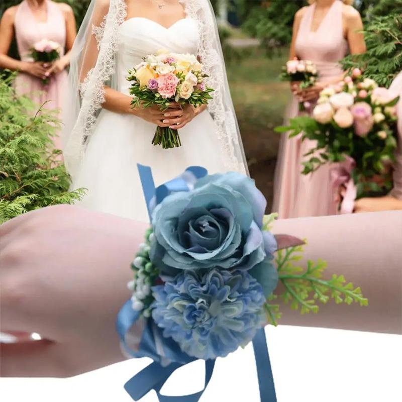 1PC Suit Corsage Pins Elegant Corsage Bracelet Wedding Non-Fading Silk Rose Bridesmaid Wrist Flower Groom Boutonnier
