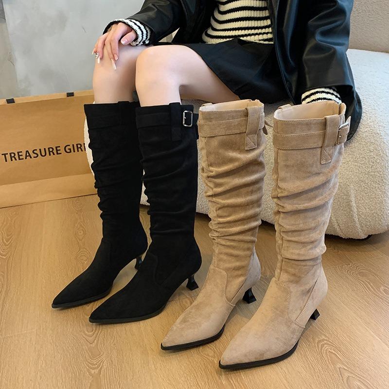 Pointed High Heels Thick Leg Stacking Boots Fashion Shoes Big Tube Circumference Long Boots High Boots Temperament Large Size Women's Shoes