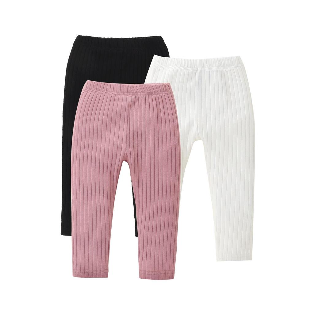 Infant & Toddler Ribbed Leggings: Elastic Slim Fit for Spring & Autumn - Solid Colors