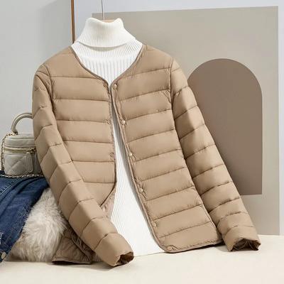 Women's Autumn and Winter Light Down Short Section Cotton Jacket Solid Color Round Neck V-neck Two Wear Jacket