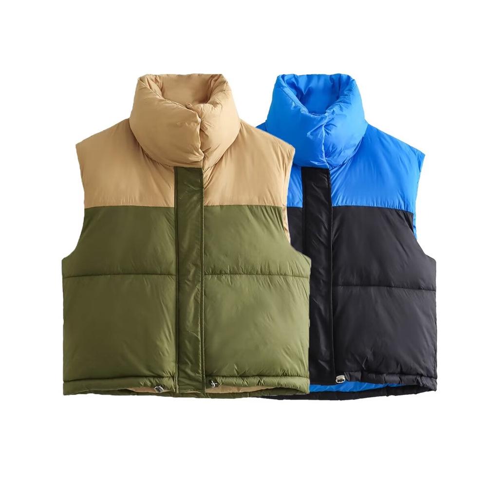 

2024 Autumn & Winter Women s Slim Color Block Patchwork Cotton Vest XL