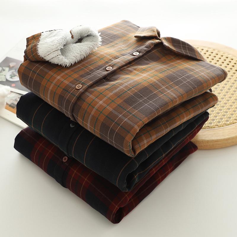 Women's Classic Plaid Long-Sleeve Shirt - Japanese Style, Plus Velvet, Thickened, Warm (Autumn/Winter 2025 Collection)