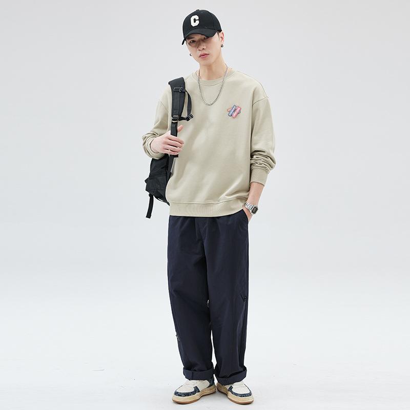 Autumn Round Neck Simple Apricot Sweater Men'S Loose Large Size Trend Japanese Long-Sleeved Pullover Casual Top Trend