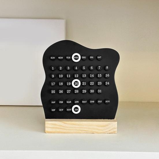 Student Study Desk Accessory Perpetual Block Calendar with Date Marker, Reusable Desktop Wood Base, DIY Ring A Daily Planner for Office Home