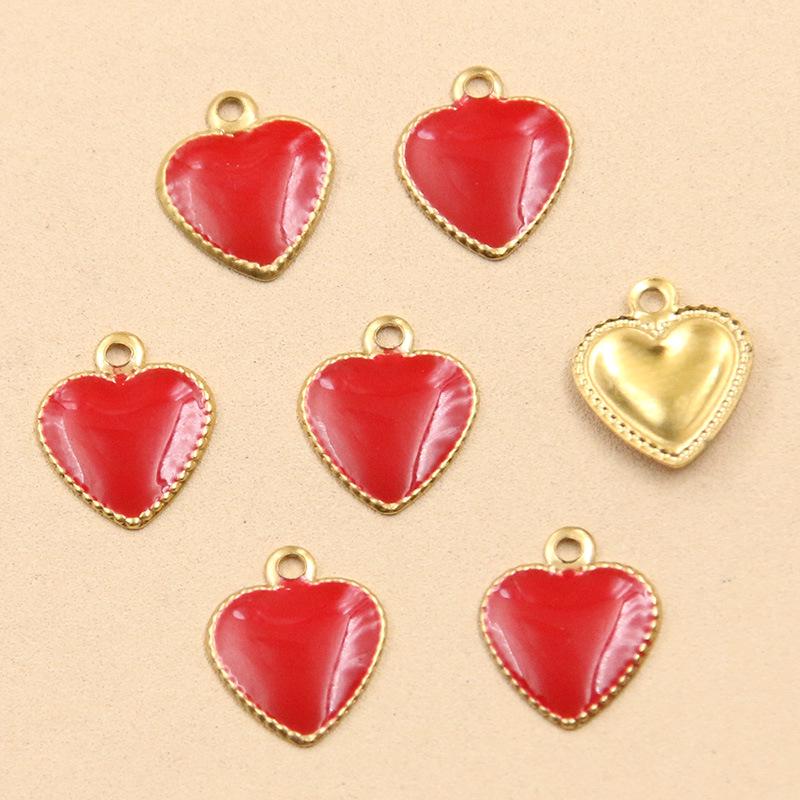 Heart-Shaped Enamel Lace Charms: 5 Colors, 8x9mm Stainless Steel
