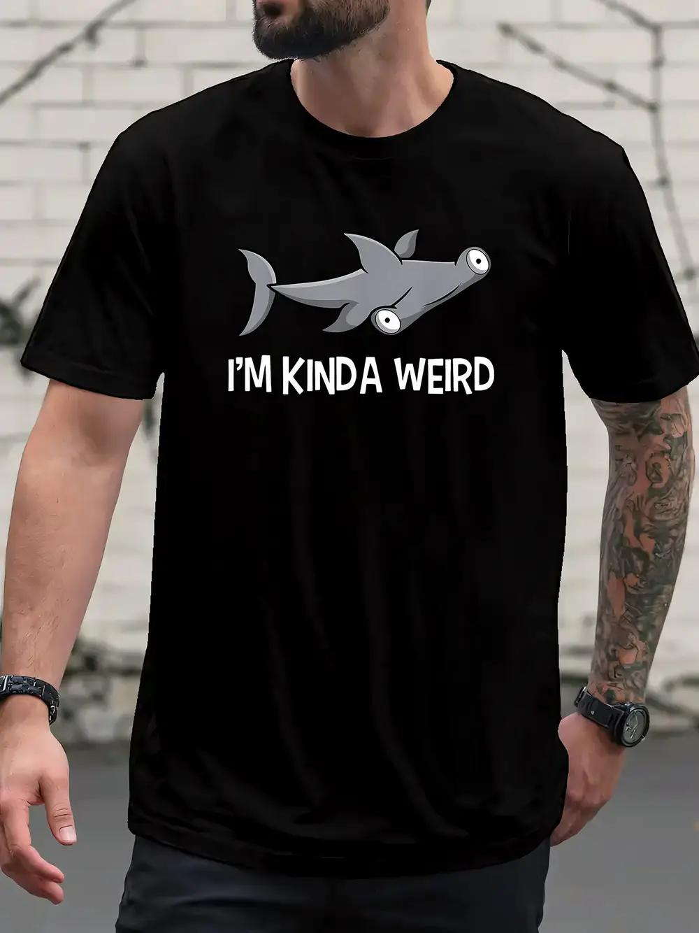 

I m Kinda Weird Shark Graphic T-shirt - Light Grey Casual Summer Tee with Cartoon Print XXXL