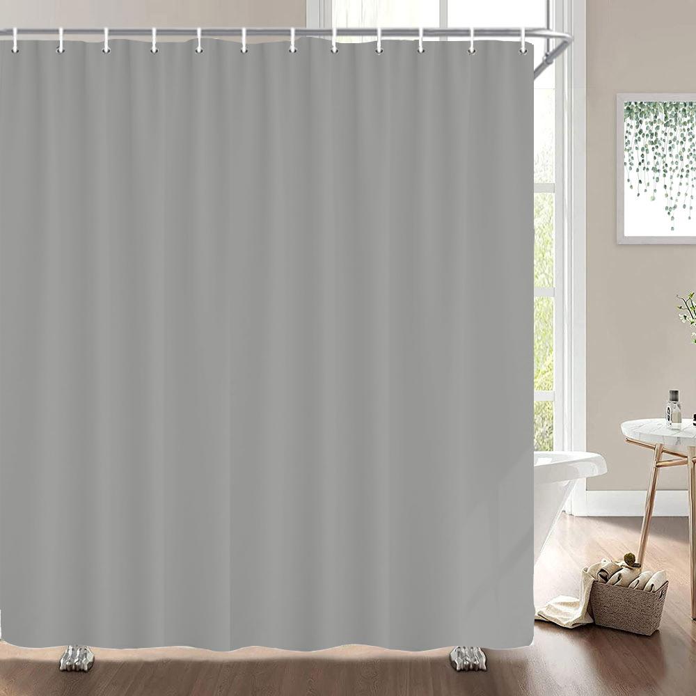 1Pcs Black Gray White Solid Color Printed Fabric Waterproof Shower Curtain, Home Decoration Bathroom Curtain, With Hooks