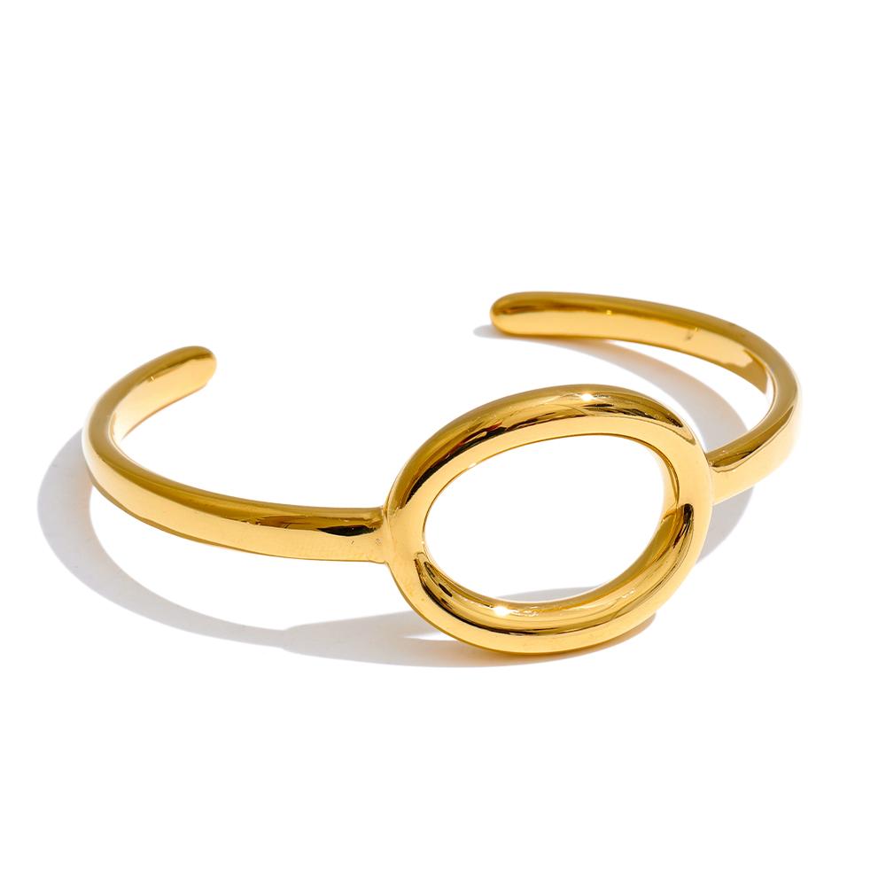 

Yhpup 63mm Stainless Steel Oval Hollow Cuff Bracelet Bangle Gold & Platinum Plated Waterproof Wrist Jewelry Accessories