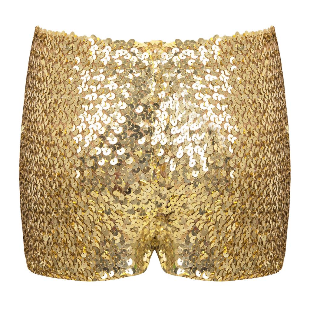 Kids Boys Girls Dance Shorts Shiny Sequins Solid Color Good Elastic Waist Stage Performance Athletic Wear