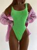 2022 Women's Fluorescent One-Piece Swimsuit - Crinkled Wavy Stripe, Candy Colors, Ruched Fabric.