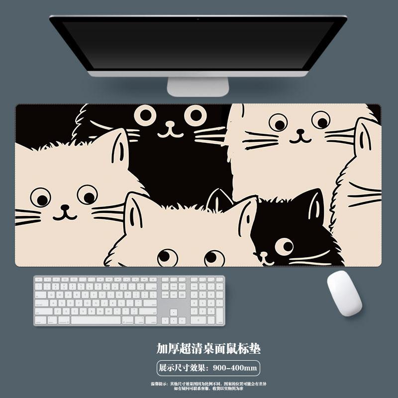 Cat Mouse Pad Large Cute Cartoon Laptop Office Keyboard Pads Customized Nonslip Kawaii Black Cartoon Cats Desk Mat