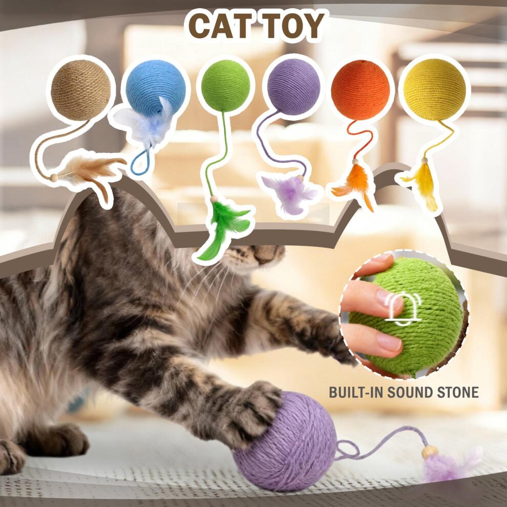 Interactive Cat Teaser Ball with Feather Tail, Rattle Stones & Non-Fading Rope – Durable, Safe, Compatible with All Cats